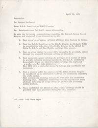 Harvard University Memorandum, April 29, 1969