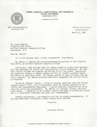 Letter from Cleveland Sellers to Louise Nowicki, March 21, 1985