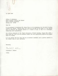 Letter from Cleveland Sellers, April 12, 1984