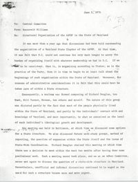 Memorandum from Roosevelt Williams to Central Committee, June 2, 1976
