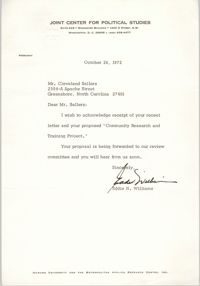 Letter from Eddie N. Williams to Cleveland Sellers, October 26, 1972