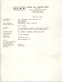 Letter from Howard Moore, Jr. to Cleveland Sellers, June 24, 1971