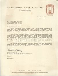 Letter from Anne C. Steele to Cleveland Sellers, March 5, 1987