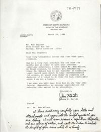 Letter from James G. Martin to Mab Segrest, March 28, 1986