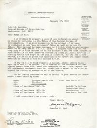 Letter from Suzanne M. Lynn to F.O.I.A. Section of the FBI, January 27, 1982