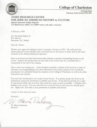 Letter from W. Marvin Dulaney to Cleveland Sellers, February 3, 1998