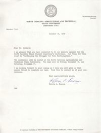 Letter from Kelvin L. Buncum to Cleveland Sellers, October 18, 1978