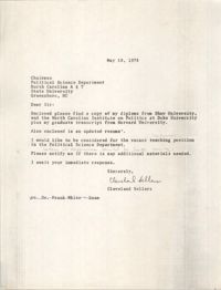 Letter from Cleveland Sellers, May 19, 1978