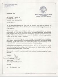 Letter from Willi J. Glee to Cleveland Sellers, February 8, 1994
