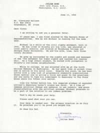 Letter from Julian Bond to Cleveland Sellers, June 11, 1992