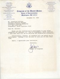 Letter from John Lewis to Cleveland Sellers, November 29, 1989