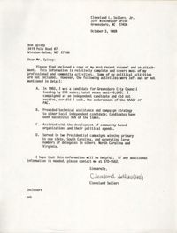 Letter from Cleveland Sellers to Ron Spivey, October 3, 1989