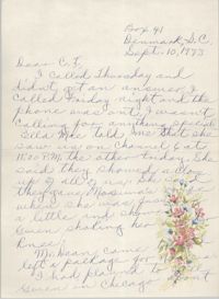 Letter from Pauline Taggert Sellers to Cleveland Sellers, September 10, 1973