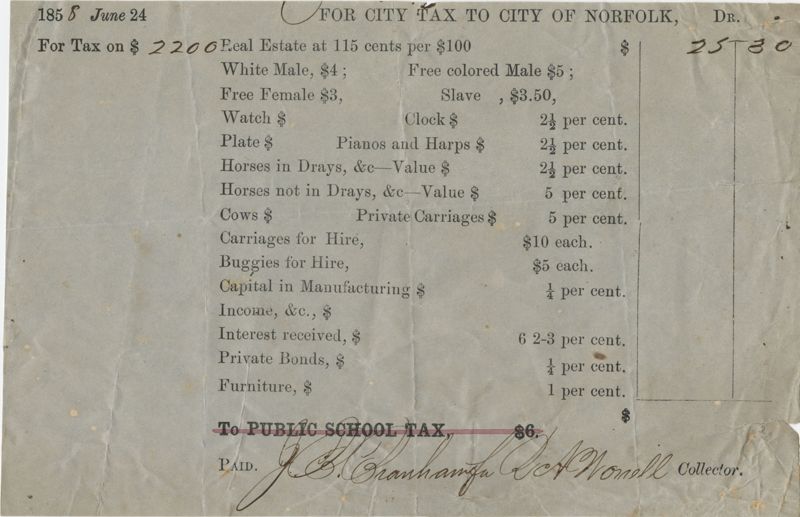 Norfolk, Virginia, City Tax Document Lowcountry Digital Library