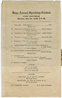 Program for the Boys Annual Speaking Contest