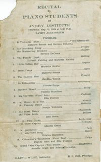 Program for a recital by piano students
