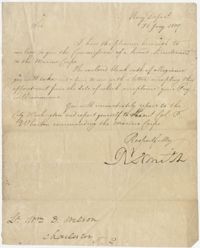 Letter to Lieutenant William D. Wilson  from the Navy granting a commission of Second Lieutenant in the Marine Corps, January 26, 1809