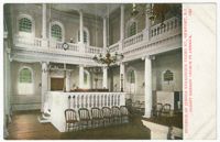 Interior of Jewish synagogue Touro St., Newport, R.I. Oldest Hebrew church in America.