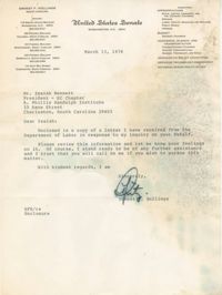 Letter from Senator Ernest F. Hollings to Isaiah Bennett