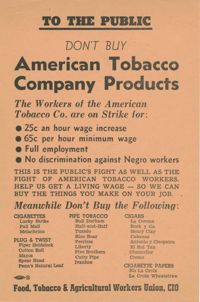 Publicity flyer asking the public to boycott American Tobacco Company products