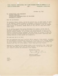 Letter to regional union administrators from Harold J. Lane, Secretary-Treasurer of Food, Tobacco, Agriculture and Allied Workers Union of America, CIO