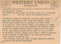 Telegram from Mary Moultrie announcing memorial service for Dr. Martin Luther King, Jr.