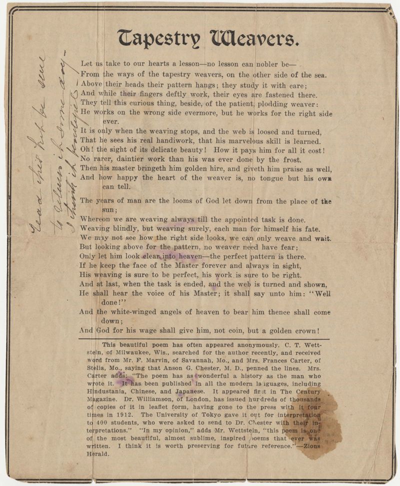 605. Tapestry Weavers (poem) Lowcountry Digital Library Catalog Search
