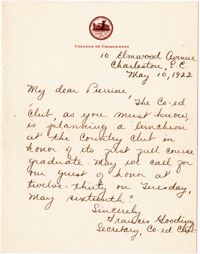 Invitation from Frances Gooding, May 10, 1922