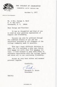 Letter from Ted Stern, October 4, 1977