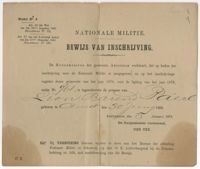 Lion Barend Paerl militia certificate, 1878