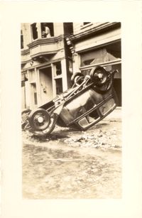 Overturned Car at 57 Broad Street After the 1938 Tornadoes