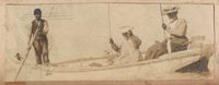 Male rower and two women with fish on their lines