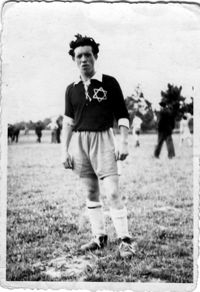 Joe Engel in soccer uniform, DP camp Zeilsheim, 1946